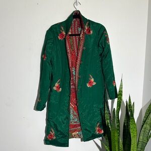 Embroidered Green Floral Women's Coat